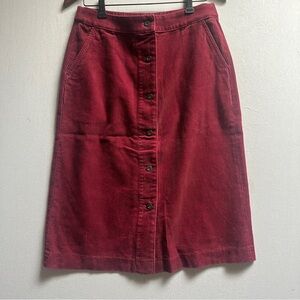 Uniqlo Button-Front Corduroy Midi Skirt in Burgundy Sz M